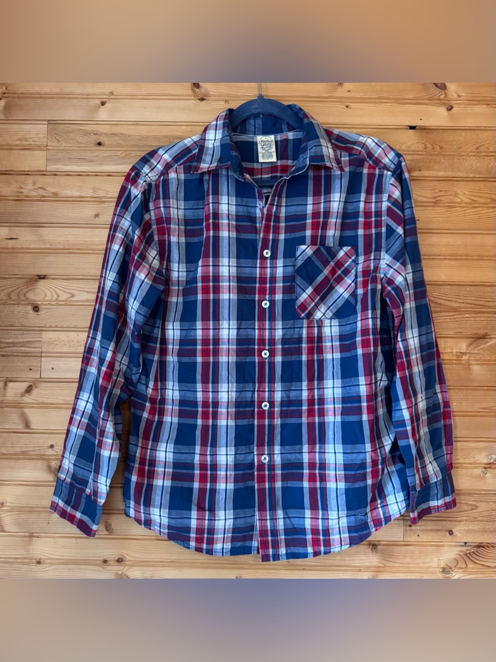 Faded Glory Plaid Shirt Navy Red Button-Down XXL Preppy Americana Grunge Street